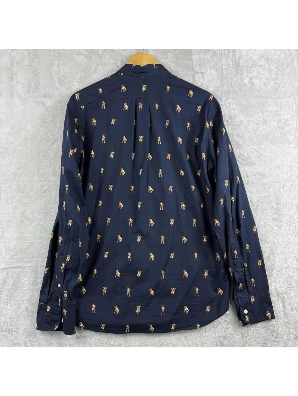 J.Crew Secret Wash Shirt Men Medium Navy Dog Print Button Front Stretch Slim Fit